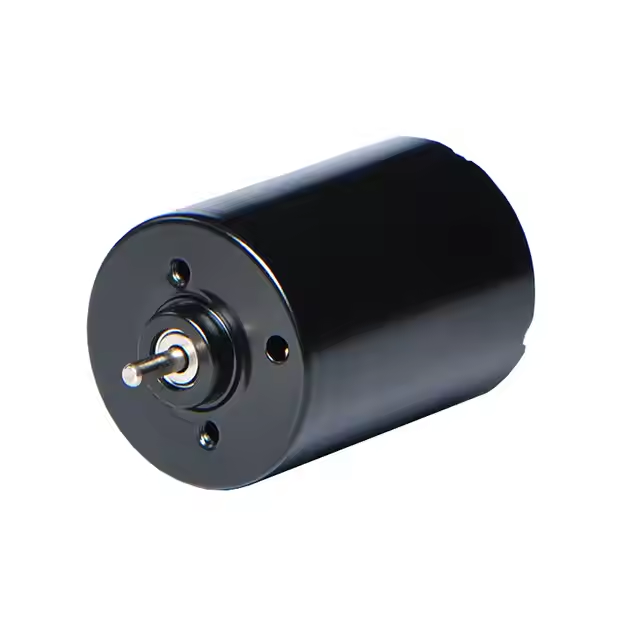 Brushless DC motor with metal shaft, cylindrical black and gray housing