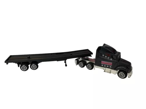Semi cab tractor diecast model with black cab and trailer, star decal detailing