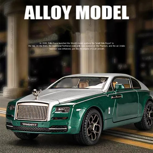 Green and white diecast toy car model with detailed grille and headlights