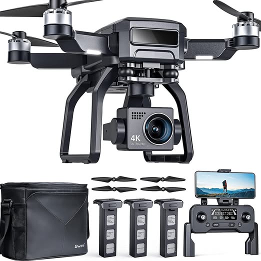 Bwine camera drone with gimbal, 4K camera, propellers, remote controller and bag