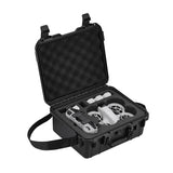 Black hard-shell storage case with foam insert and open lid