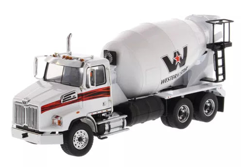 White die-cast concrete mixer truck with Western Star logo, rotating drum and cab