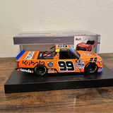 Orange and black diecast race truck model with number 99 and Kubota branding