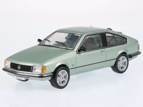 Schuco 1/43 Opel Monza diecast model car, metallic green, front 3/4 view