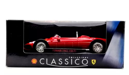 Red Ferrari classic race car diecast model in display box, 1:36 scale, front view