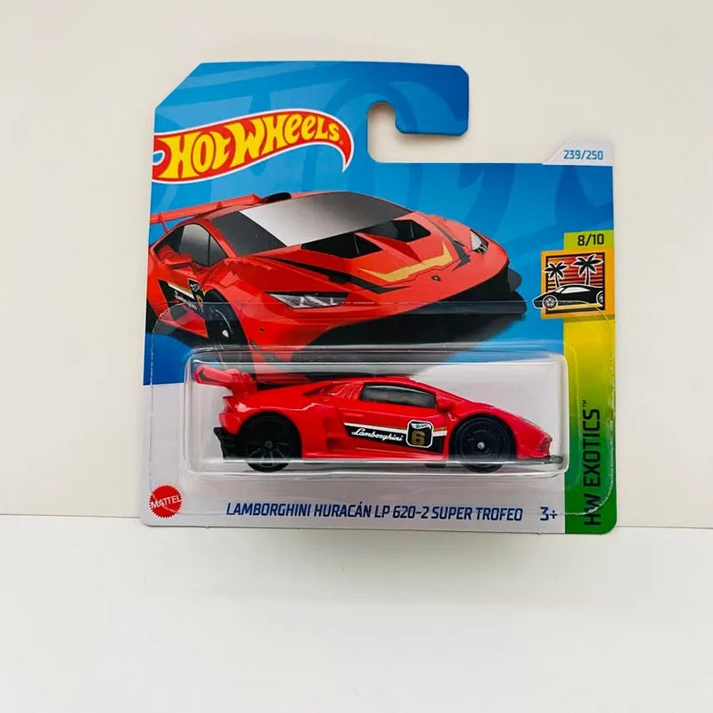 Hot Wheels Lamborghini Huracan LP 620-2 diecast car on red blister card