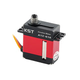 RC mini coreless servo motor with metal housing, black and red body, mounting ears
