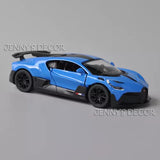 1:36 scale Bugatti Divo diecast pull-back model car, blue with black wheels