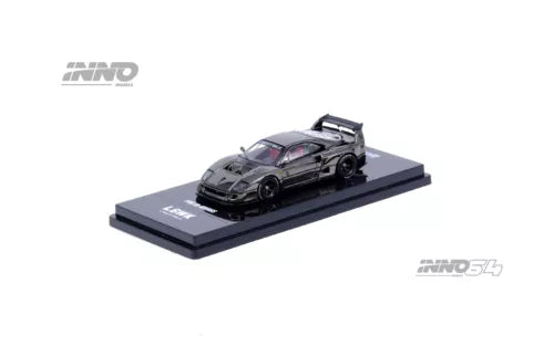 Black diecast model car toy with chrome details on rectangular display base