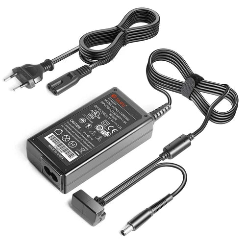 Drone AC adapter charger with power cord and DC connector leads, black and gray