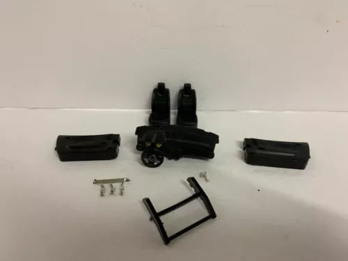 Black dash and door panel parts set with brush guard, brackets, and screws for 1/24 scale