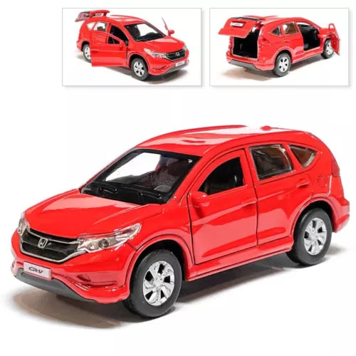 Red diecast SUV model car, front 3/4 view with silver grille and headlights