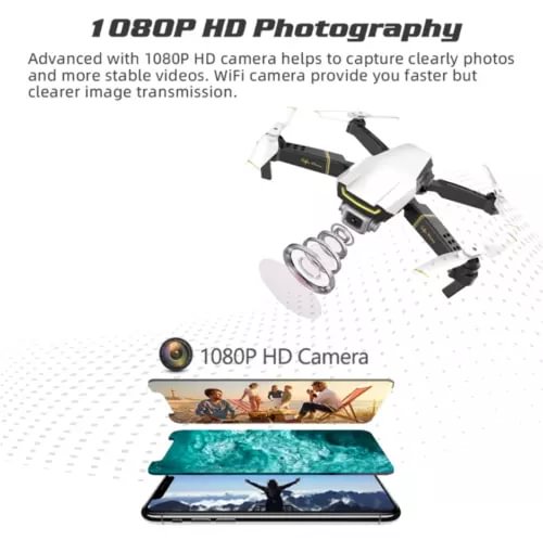 White quadcopter RC drone with camera and four propellers