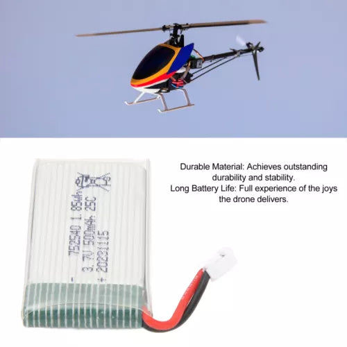 LiPo RC drone battery with PH2.0 plug, red and black lead wires