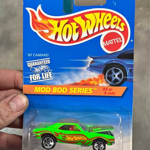 Lime green mod bod die-cast car with flame graphics