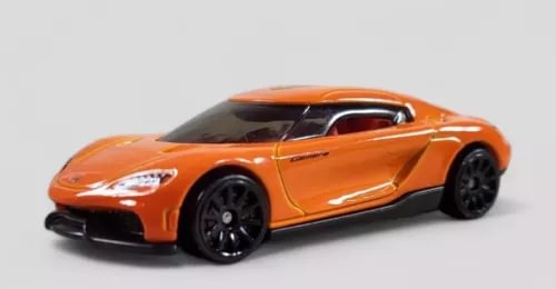 2021 Koenigsegg Gemera diecast model car in orange with black wheels