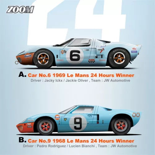 Light blue diecast racing cars with numbers 6 and 9, front/side view