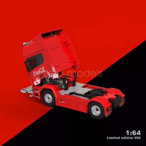 1:64 Scania diecast container delivery truck model, red cab and chassis with wheels