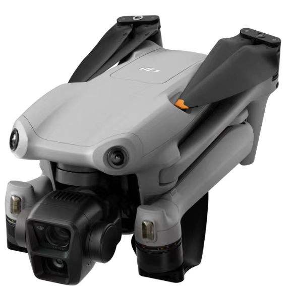 Gray mini drone with dual cameras and front obstacle sensor module