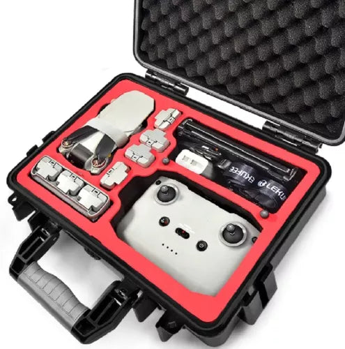 Lekufee waterproof hard case with foam inserts, open red-black case for drone accessories