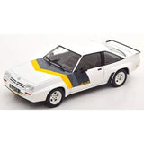 Whitebox 1:24 scale diecast model car, white coupe with yellow racing stripe