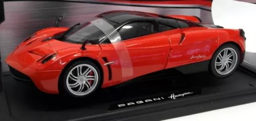 Red and black 1/18 scale diecast supercar with hood vents and rear wing