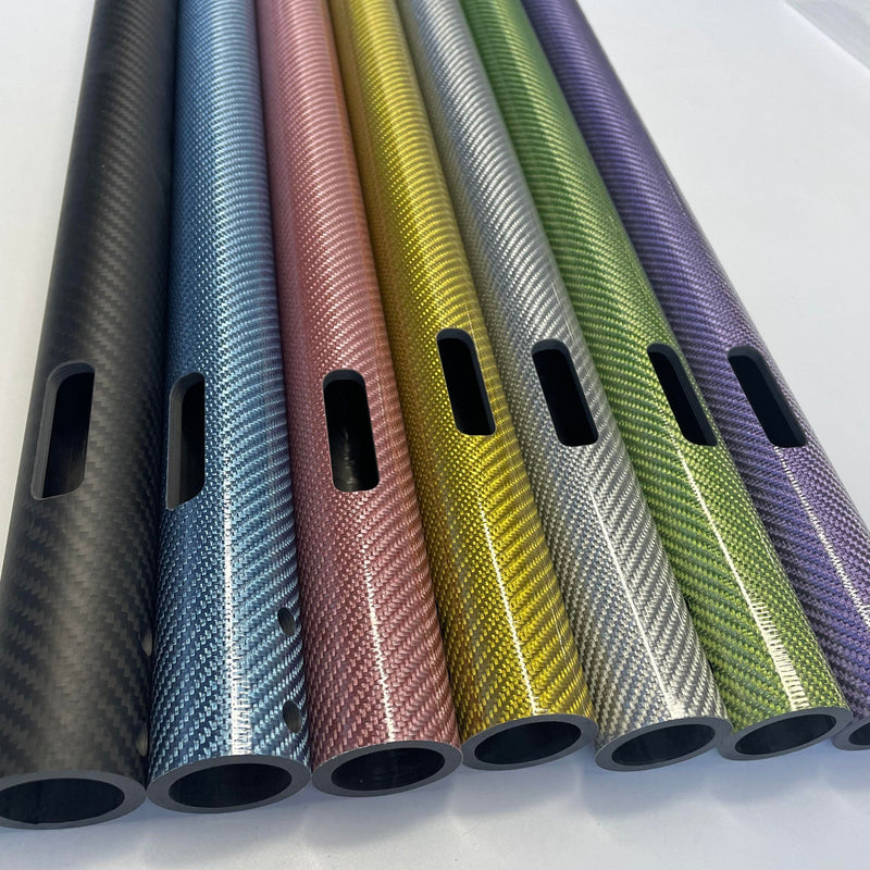 Colorful carbon fiber round tubes with drilling holes, black, blue, red, yellow, green, purple