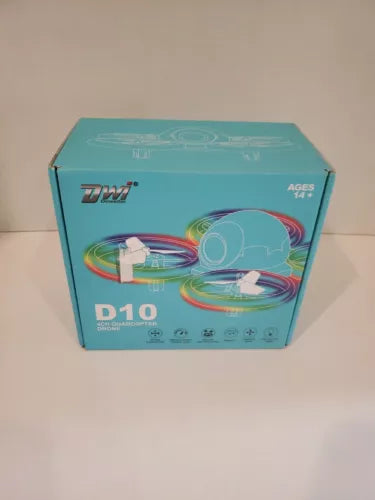 DWI quadcopter drone packaging box with colorful ring graphics
