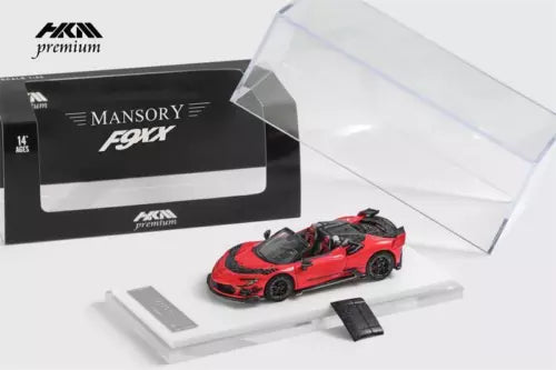 1:64 red Mansory SF90 F9XX diecast sports car model, with display case