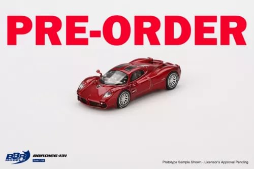 Red diecast model sports car, front three-quarter view