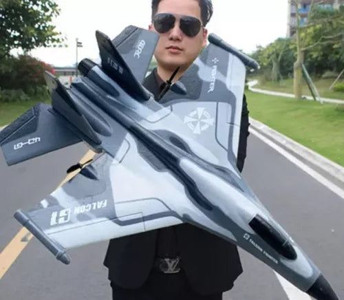 Foam remote control electric airplane drone, gray and black with wing and nose