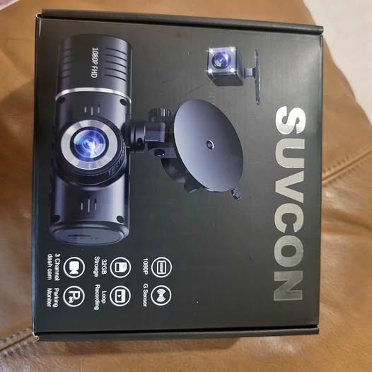 3-channel dash camera kit with front and rear units, black metal body