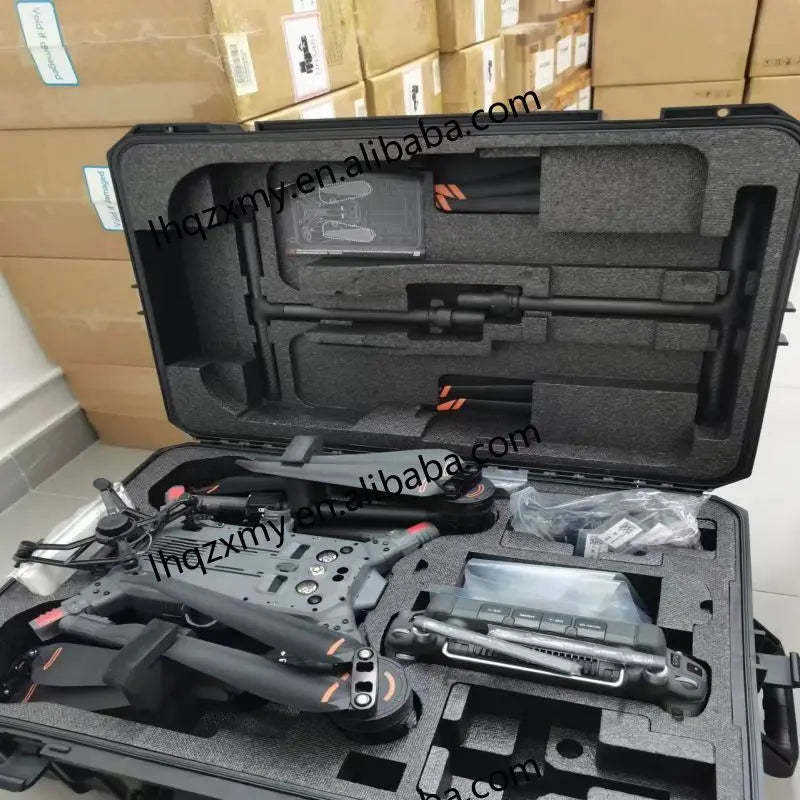 Thermal camera drone in black hard case with foam inserts and accessories