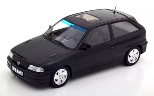 Black 1992 hatchback diecast model car, front and side view