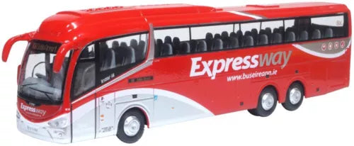 Red OO gauge diecast coach bus model with Expressway branding and windows