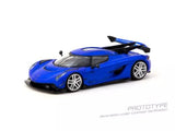 Tarmac Works 1:64 Koenigsegg Jesko Attack blue diecast model car, front three-quarter view