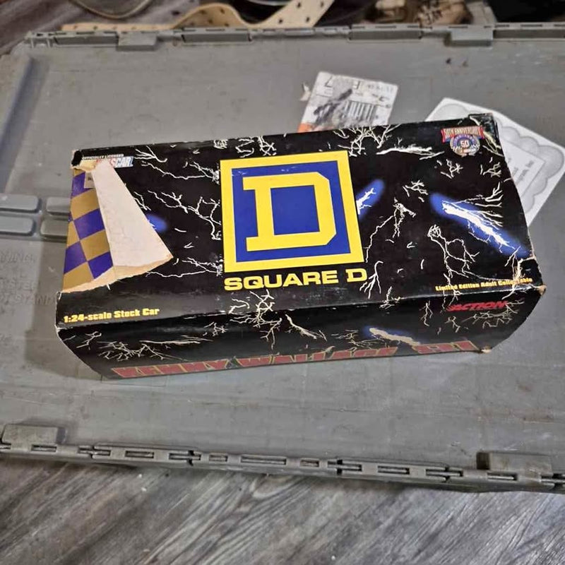 1:24 scale diecast stock car in retail box, black with Square D logo