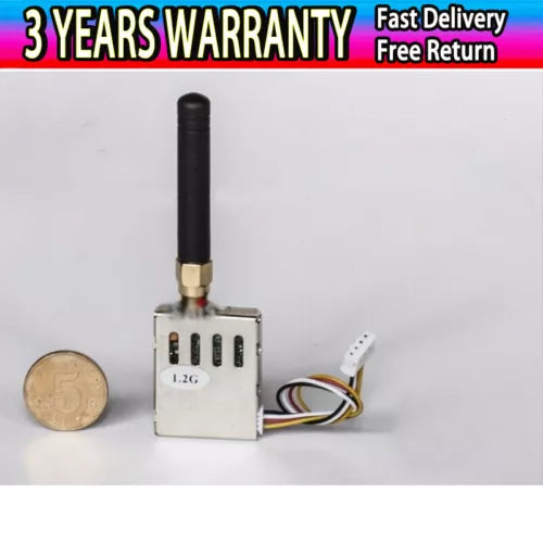 Small wireless video transmitter module with 1.2G label, antenna, and wire connector