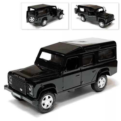 Black 1/36 diecast model SUV car with opening windows and rugged grille