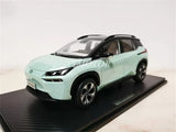 Mint green 1/18 diecast SUV model car with black wheels and tinted windows