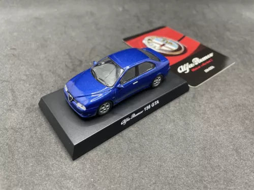 Kyosho 1/64 Alfa Romeo 156 GTA blue diecast model car on black display base