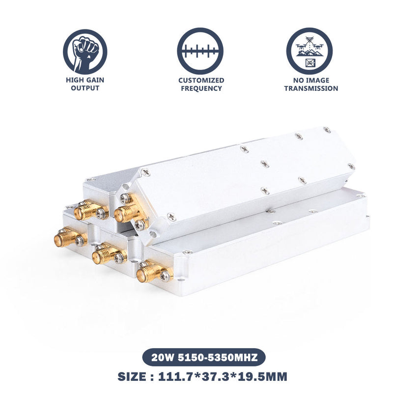 RF power amplifier module with heatsink and SMA connectors, 20W 5150-5350MHz