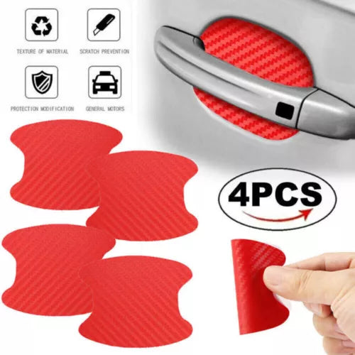 4-piece red carbon-fiber car handle scratch protection film set