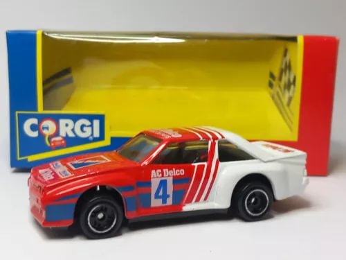 Red, white and blue diecast race car with number 4 decals.