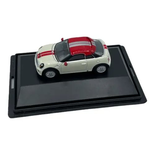 MINI Cooper S coupe diecast car, white body with red roof, 1:76 scale model