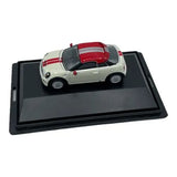 MINI Cooper S coupe diecast car, white body with red roof, 1:76 scale model