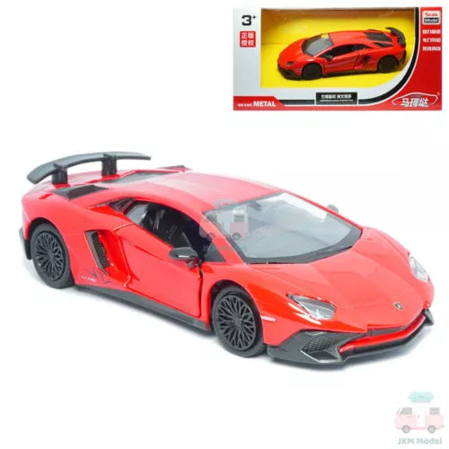 Red diecast sports car model with black wheels and aerodynamic body