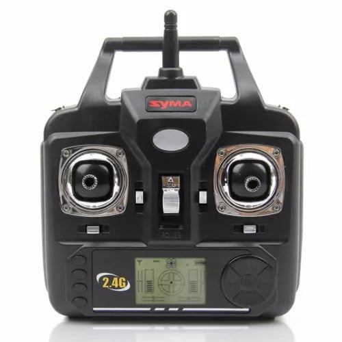 RC drone transmitter with two circular controls, Syma logo, 2.4G panel