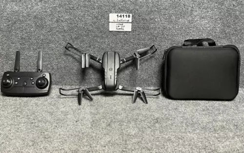 Black quadcopter drone with remote and hard carrying case