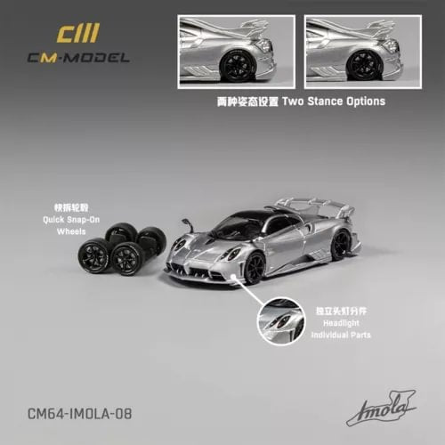 Silver 1:64 diecast model car with black wheels and open-wheel styling.
